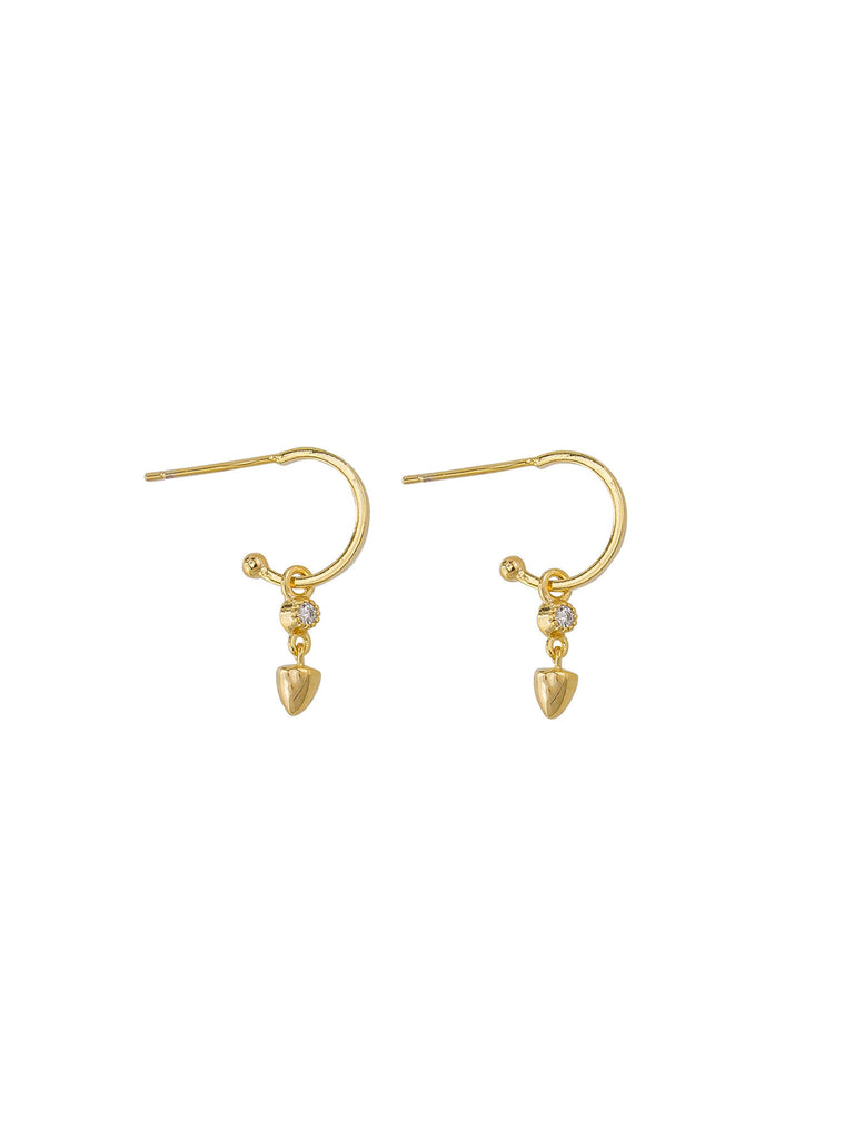 gold minimalist earrings with drop and cubic zirconia