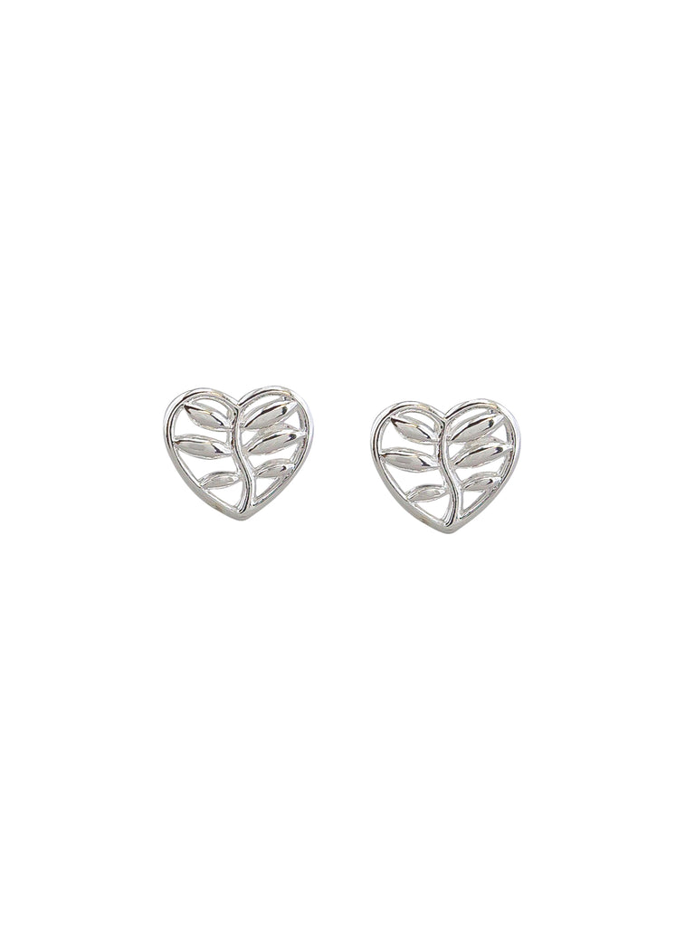 silver nature heart studs 