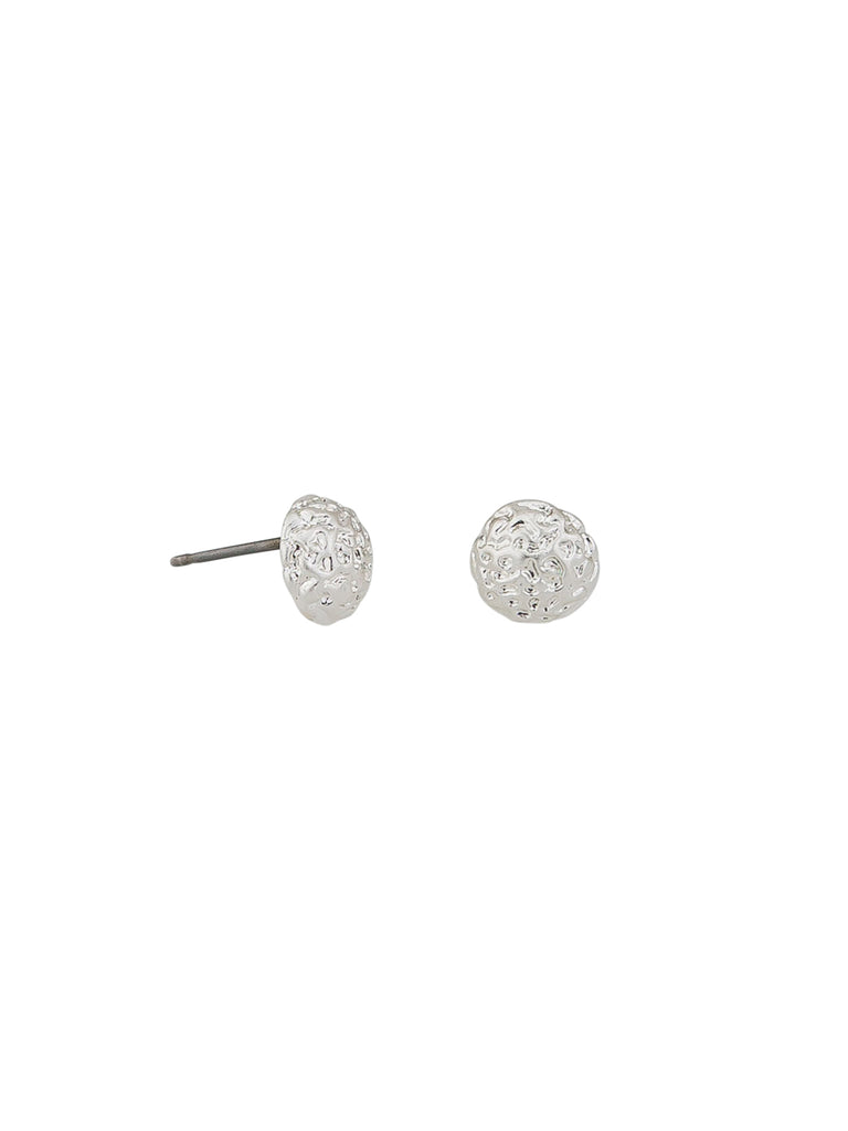 silver textured minimalist studs with surgical steel posts, rough cast studs