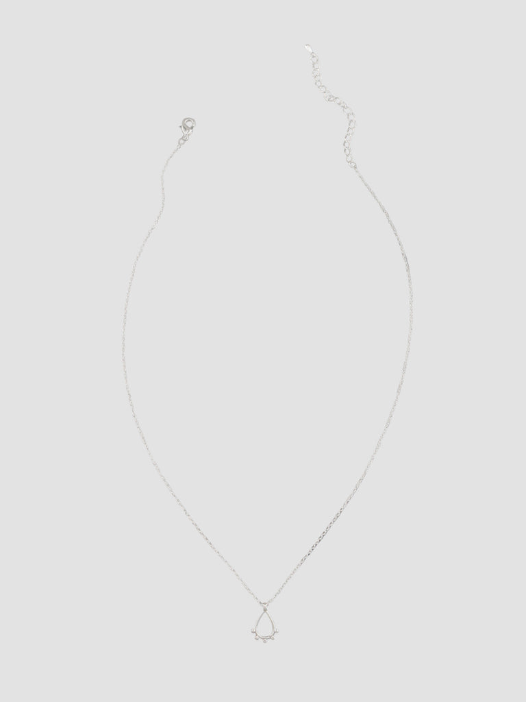 minimalist and delicate raindrop shaped silver necklace